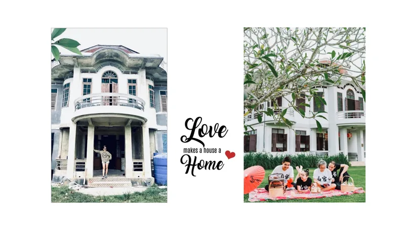 ภาพเทียบระเบียงหน้าบ้านมุมเดียวกัน ก่อนและหลังการบูรณะ